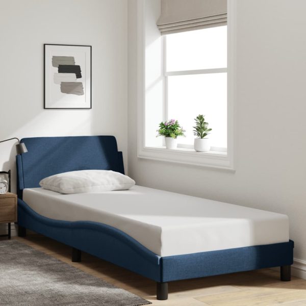 Bedframe met hoofdeinde zonder matras 90x190 cm stof blauw