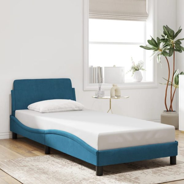 Bedframe met hoofdeinde fluweel blauw 90x190 cm