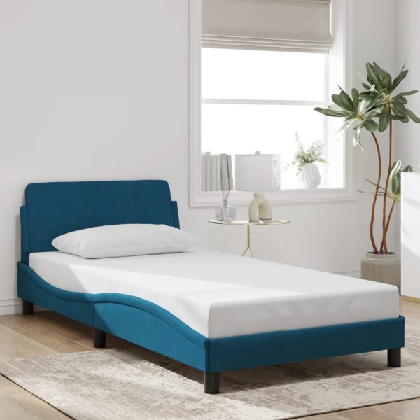Bedframe met hoofdeinde fluweel blauw 100x200 cm