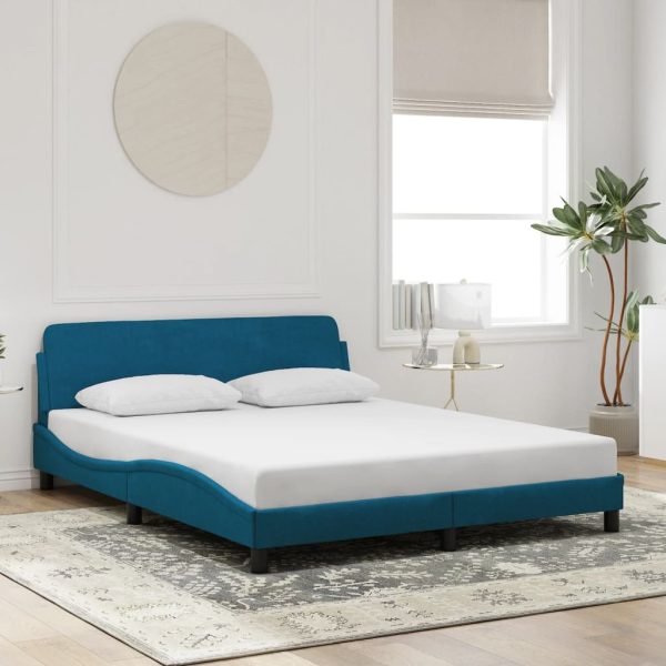Bedframe met hoofdeinde fluweel blauw 160x200 cm