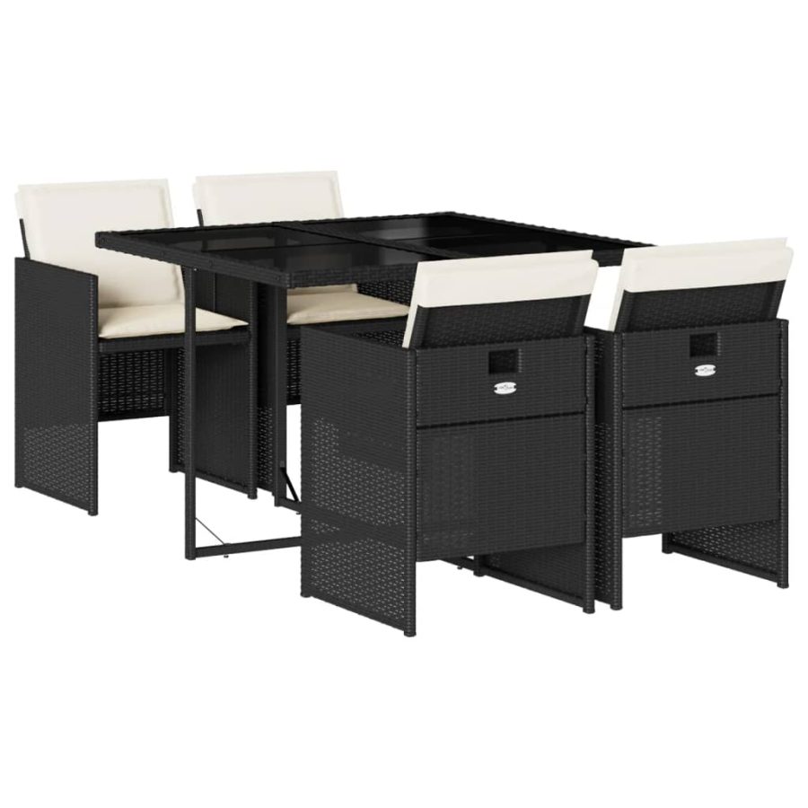5-delige Tuinset met kussens poly rattan zwart - Afbeelding 2
