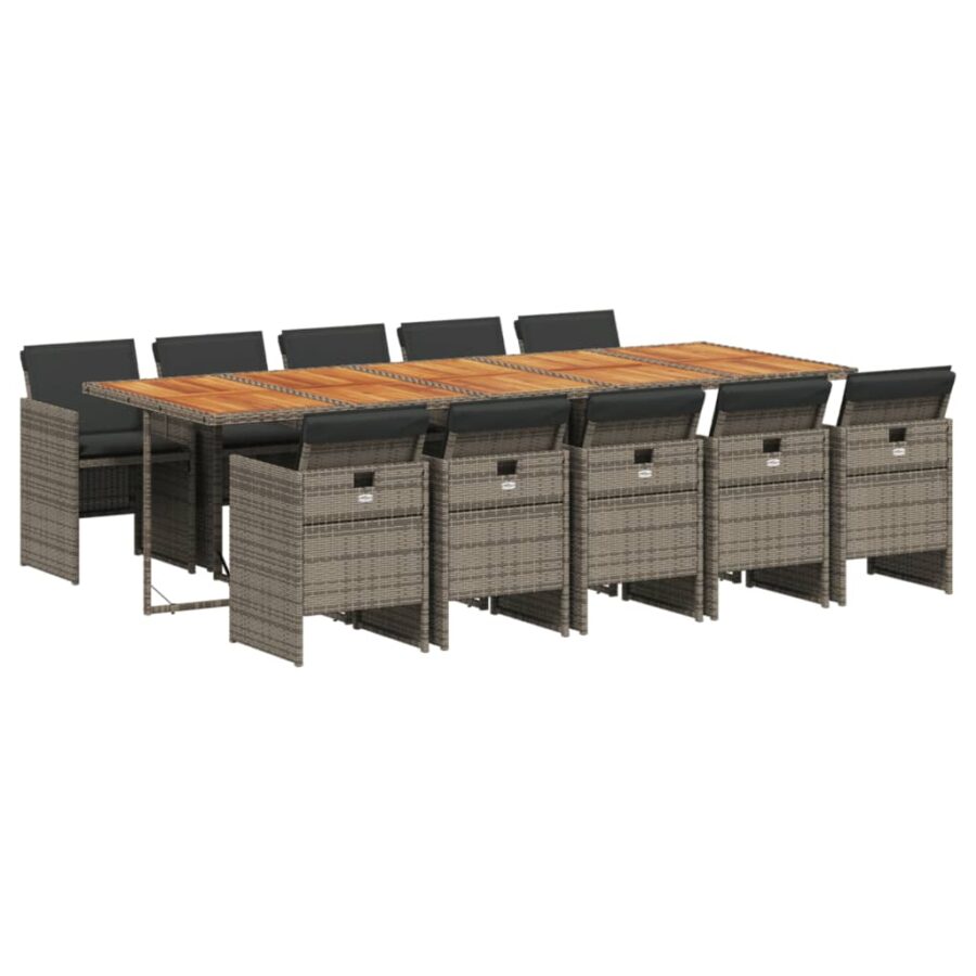 11-delige Tuinset met kussens poly rattan grijs - Afbeelding 2