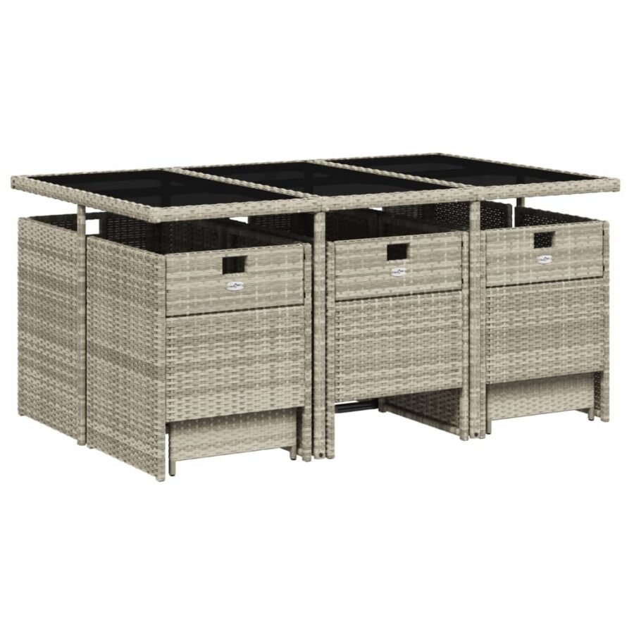 11-delige Tuinset met kussens poly rattan lichtgrijs - Afbeelding 3