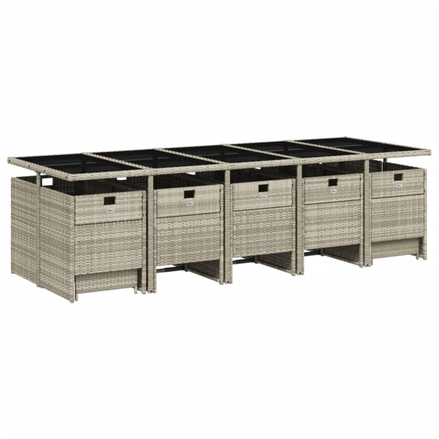 15-delige Tuinset met kussens poly rattan lichtgrijs - Afbeelding 3
