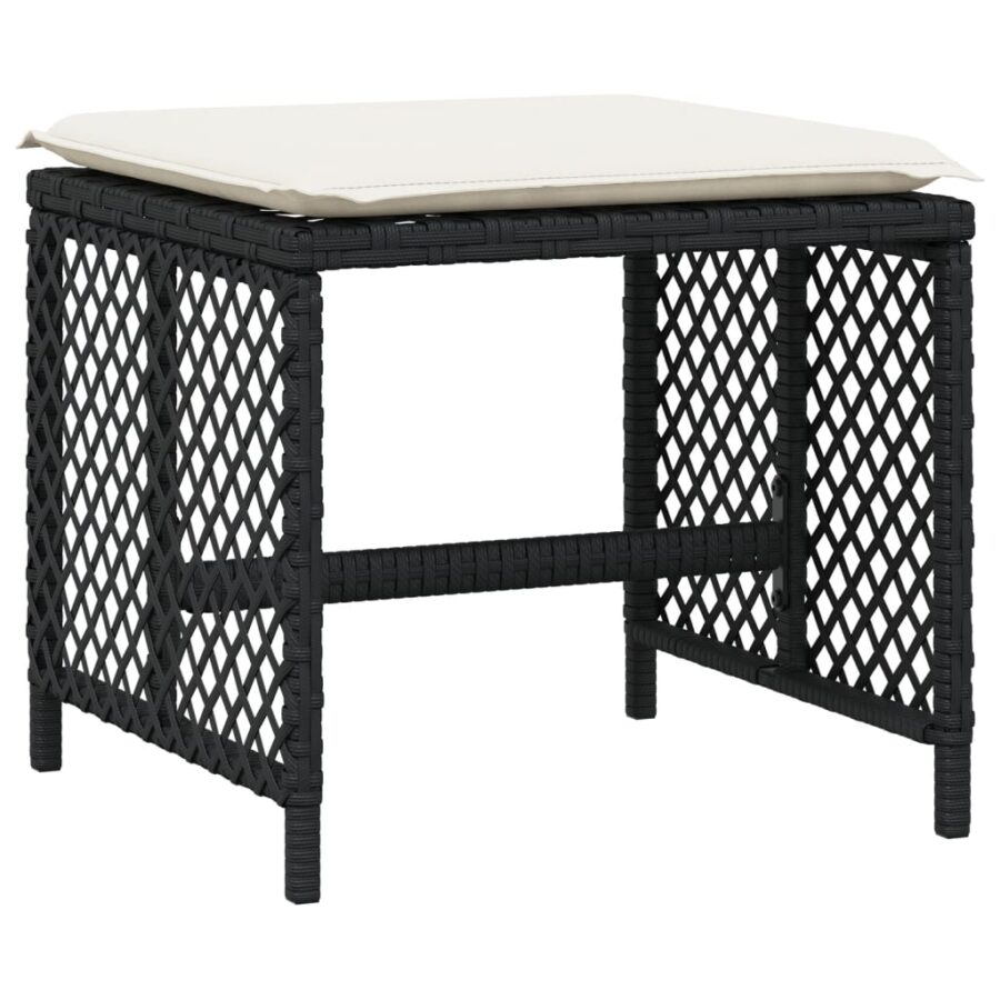 15-delige Tuinset met kussens poly rattan zwart - Afbeelding 5