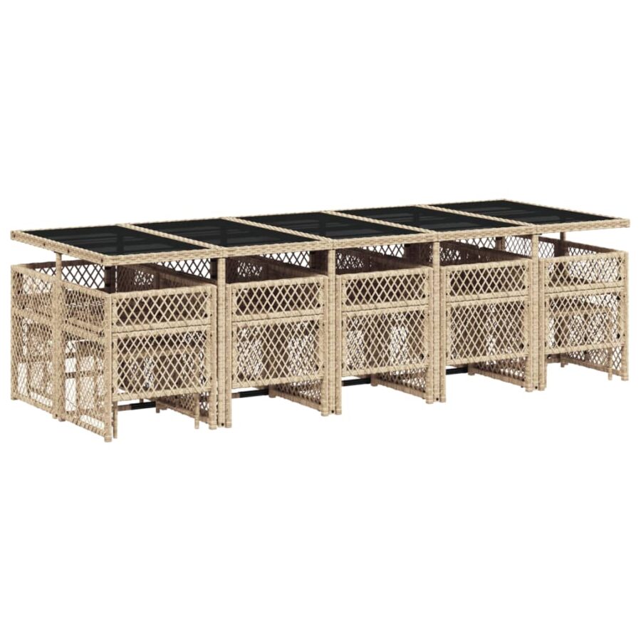 15-delige Tuinset met kussens poly rattan beige - Afbeelding 6
