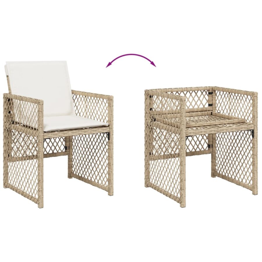 15-delige Tuinset met kussens poly rattan beige - Afbeelding 7