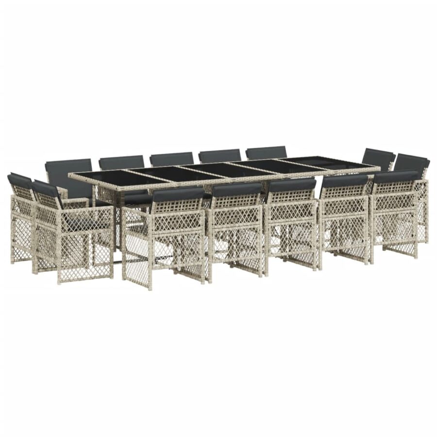 15-delige Tuinset met kussens poly rattan lichtgrijs - Afbeelding 2
