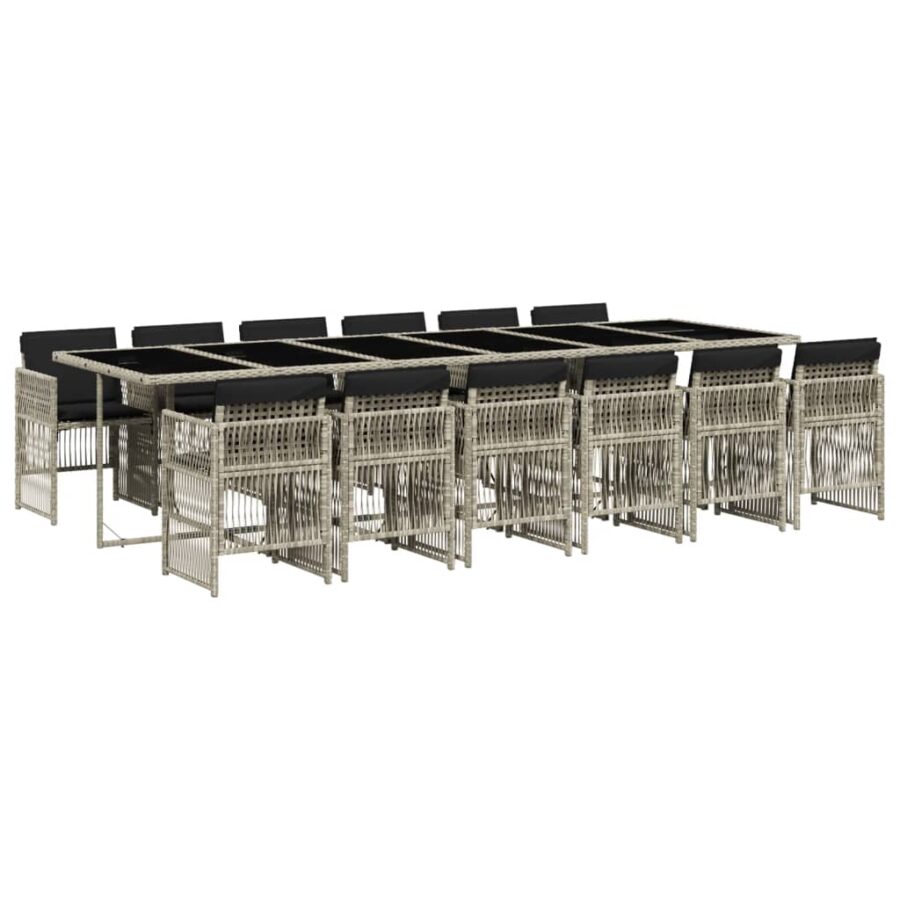 13-delige Tuinset met kussens poly rattan lichtgrijs - Afbeelding 2