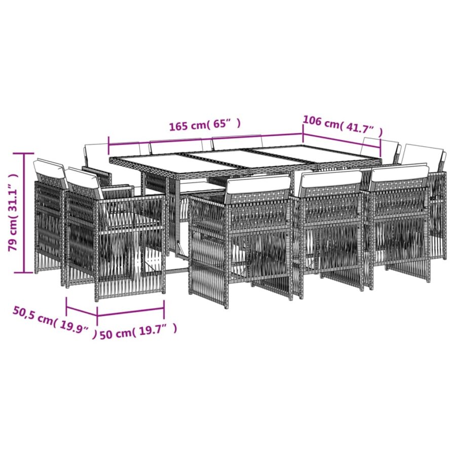 11-delige Tuinset met kussens poly rattan lichtgrijs - Afbeelding 8