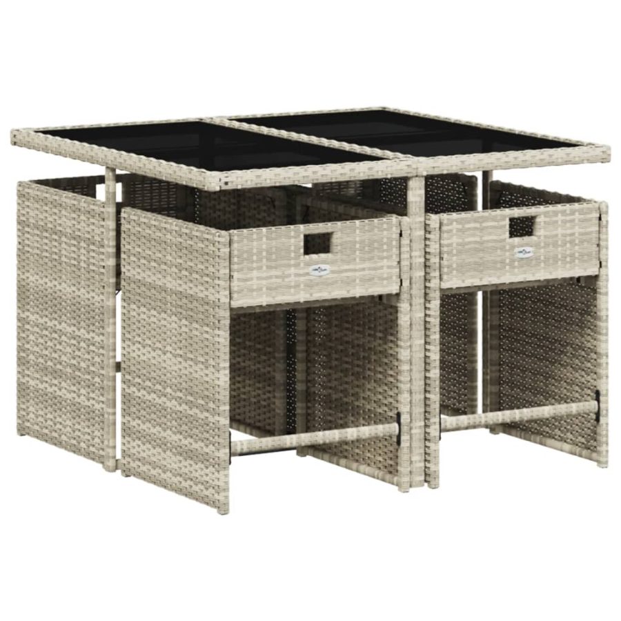 5-delige Tuinset met kussens poly rattan lichtgrijs - Afbeelding 3