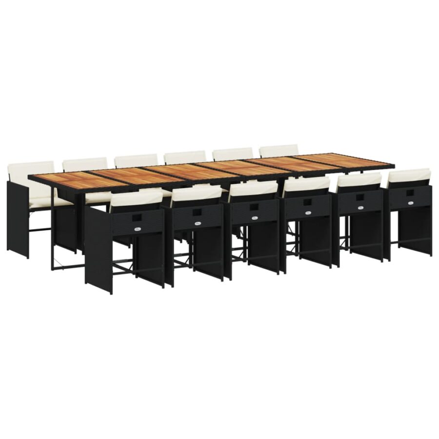 13-delige Tuinset met kussens poly rattan zwart - Afbeelding 2