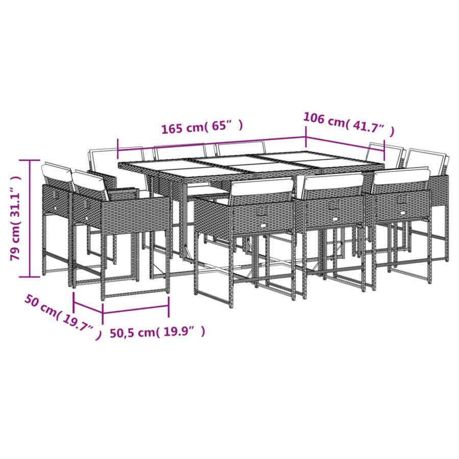 11-delige Tuinset met kussens poly rattan lichtgrijs - Afbeelding 8