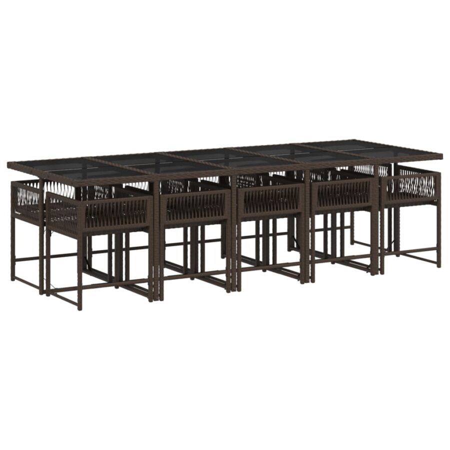 11-delige Tuinset met kussens poly rattan bruin - Afbeelding 3
