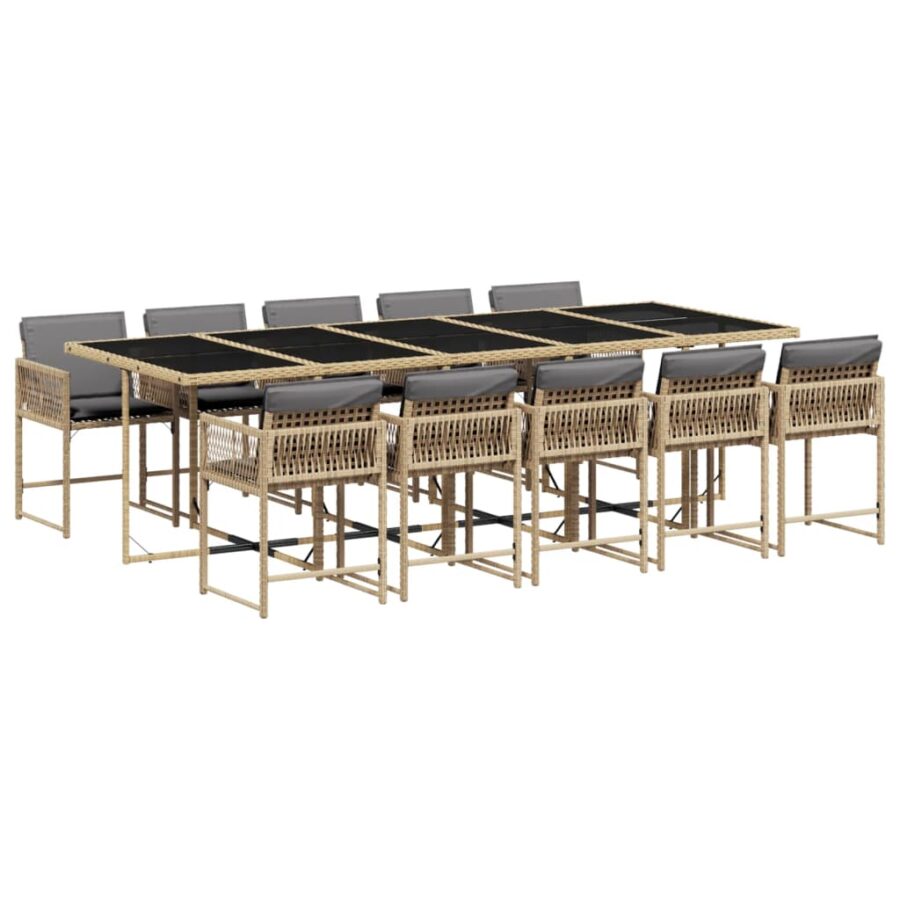 11-delige Tuinset met kussens poly rattan gemengd beige - Afbeelding 2