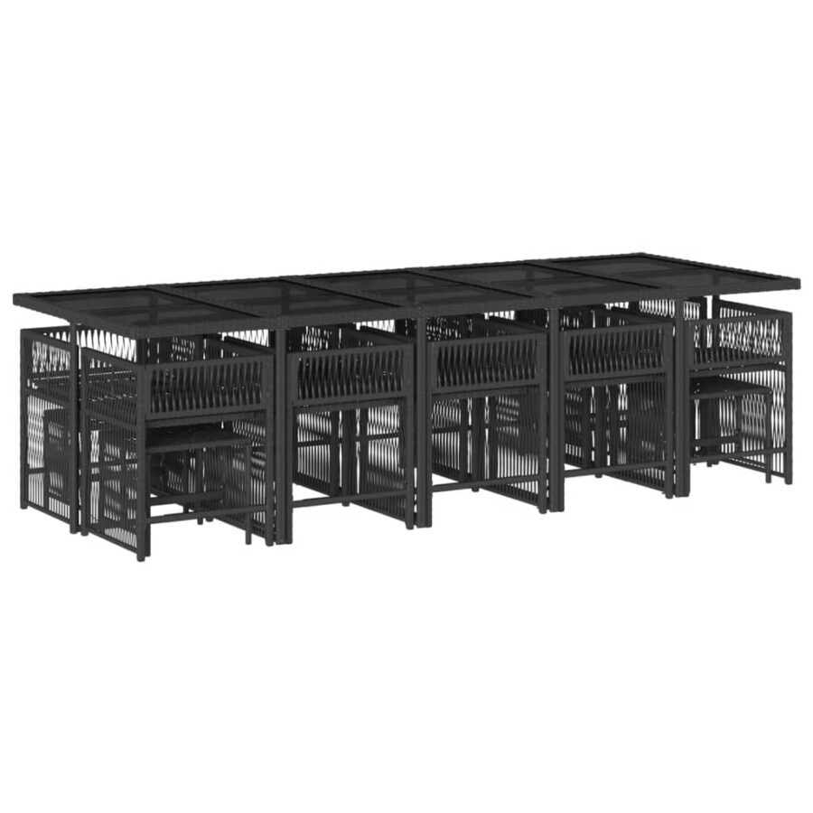 15-delige Tuinset met kussens poly rattan zwart - Afbeelding 3