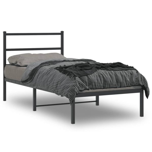 Bedframe met hoofdbord metaal zwart 90x190 cm
