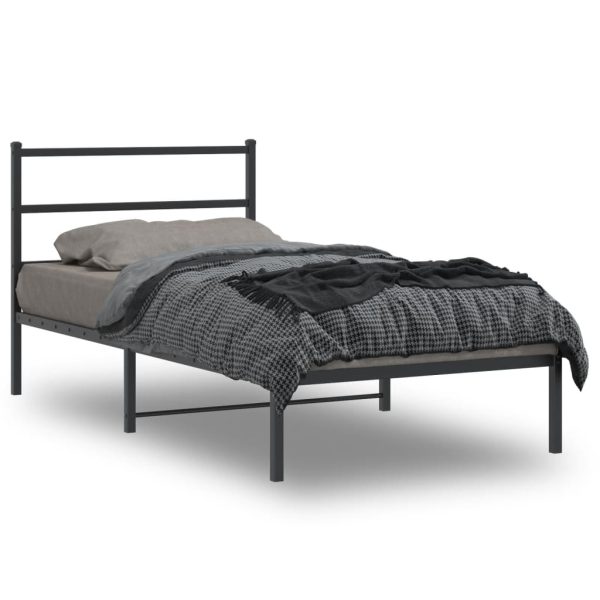 Bedframe met hoofdbord metaal zwart 100x190 cm