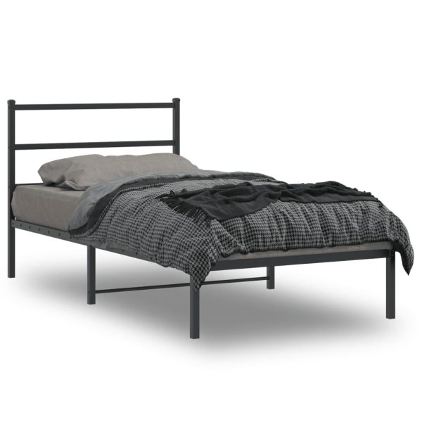 Bedframe met hoofdbord metaal zwart 107x203 cm