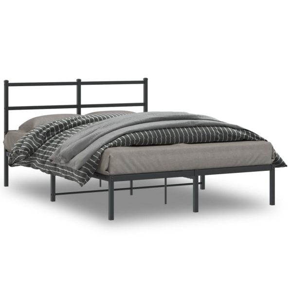 Bedframe met hoofdbord metaal zwart 140x190 cm