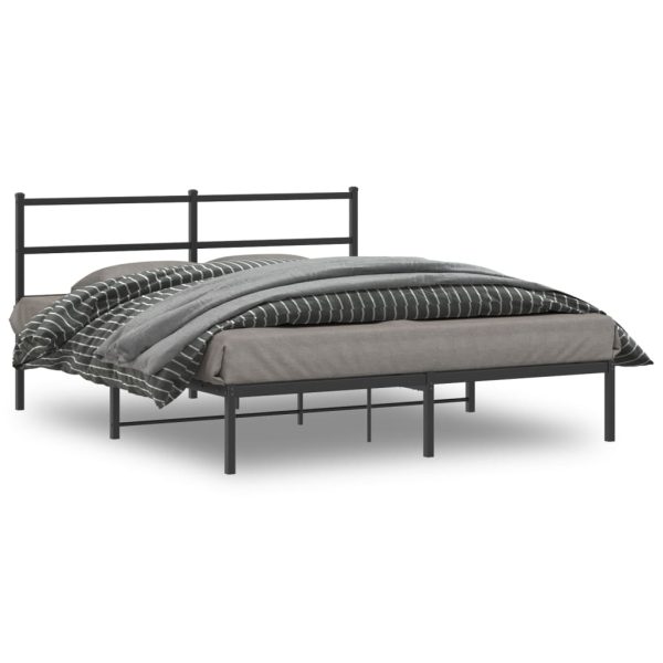 Bedframe met hoofdbord metaal zwart 150x200 cm