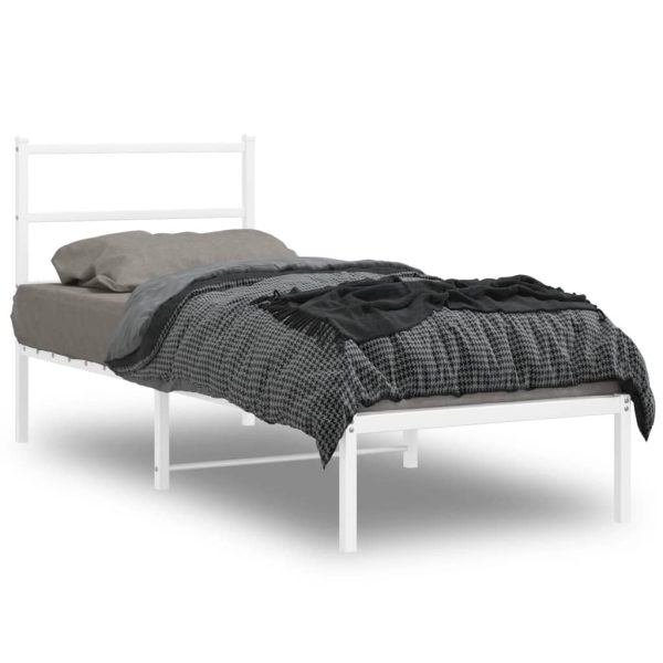 Bedframe met hoofdbord zonder matras metaal wit 75x190 cm