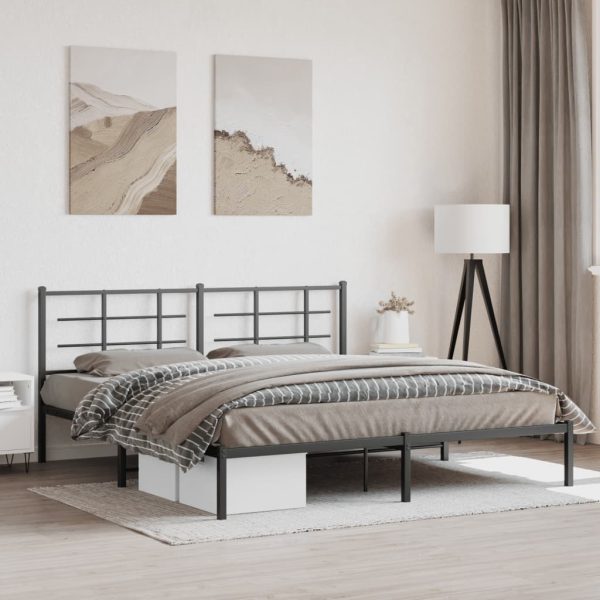 Bedframe met hoofdbord metaal zwart 180x200 cm