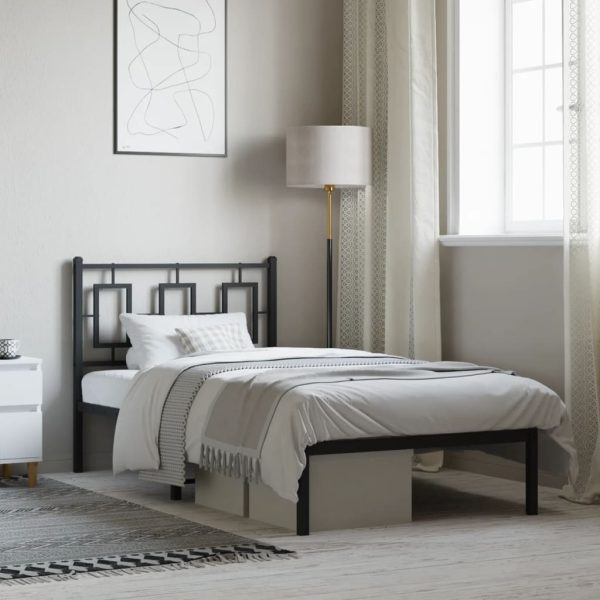 Bedframe met hoofdbord metaal zwart 90x200 cm