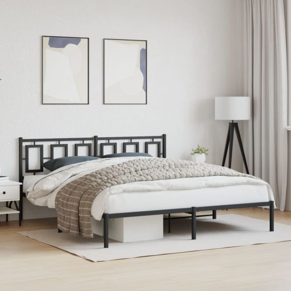 Bedframe met hoofdbord metaal zwart 183x213 cm