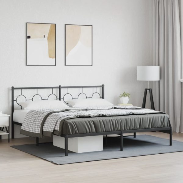 Bedframe met hoofdbord metaal zwart 183x213 cm
