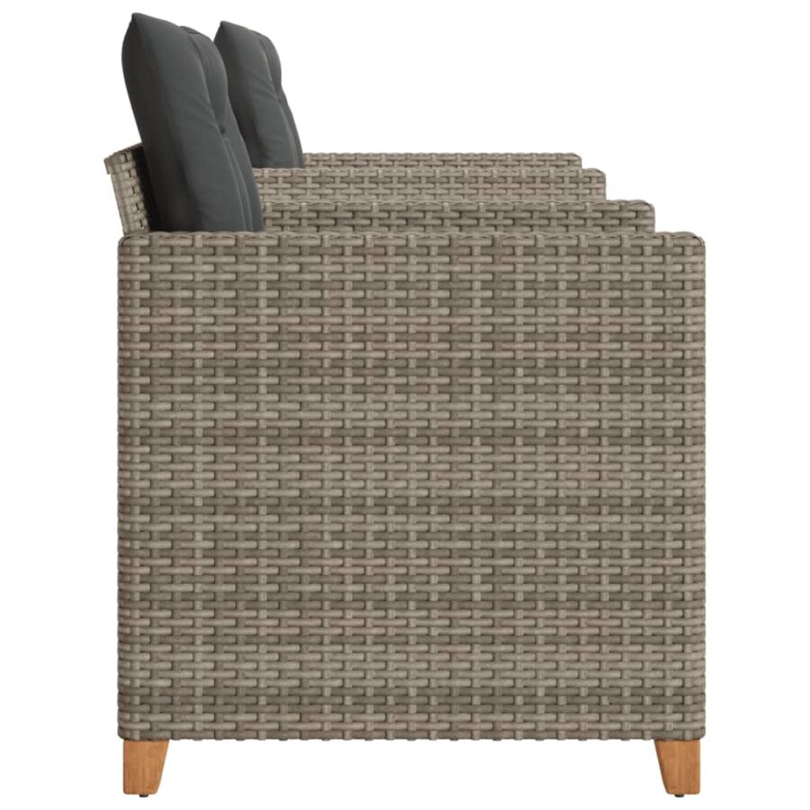 3-delige Bistroset met kussens poly rattan en acaciahout grijs - Afbeelding 4