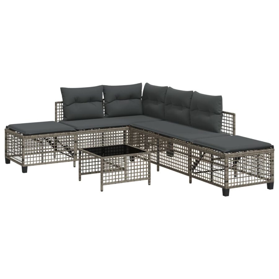 3-delige Loungeset met kussens poly rattan grijs - Afbeelding 2