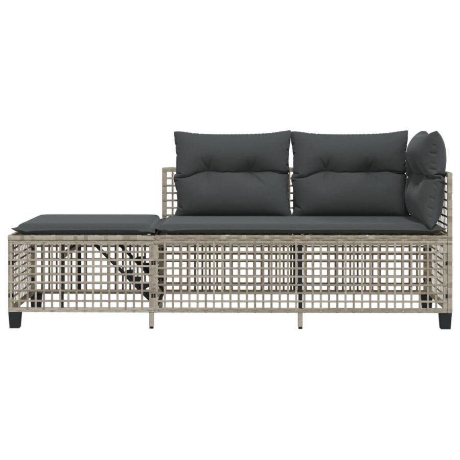 3-delige Loungeset met kussens poly rattan lichtgrijs - Afbeelding 5