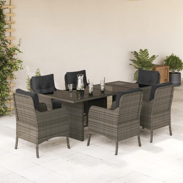 7-delige Tuinset met kussens poly rattan grijs