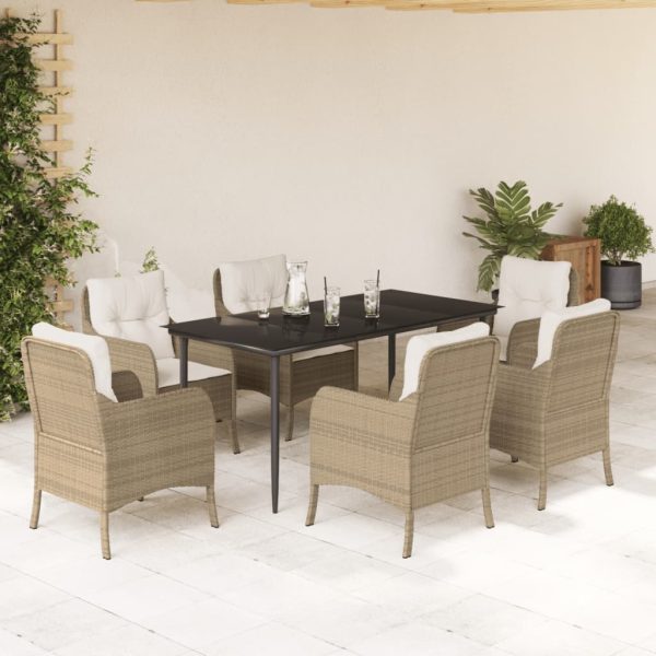 7-delige Tuinset met kussens poly rattan beige