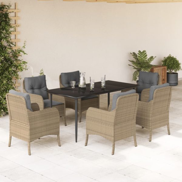 7-delige Tuinset met kussens poly rattan beige