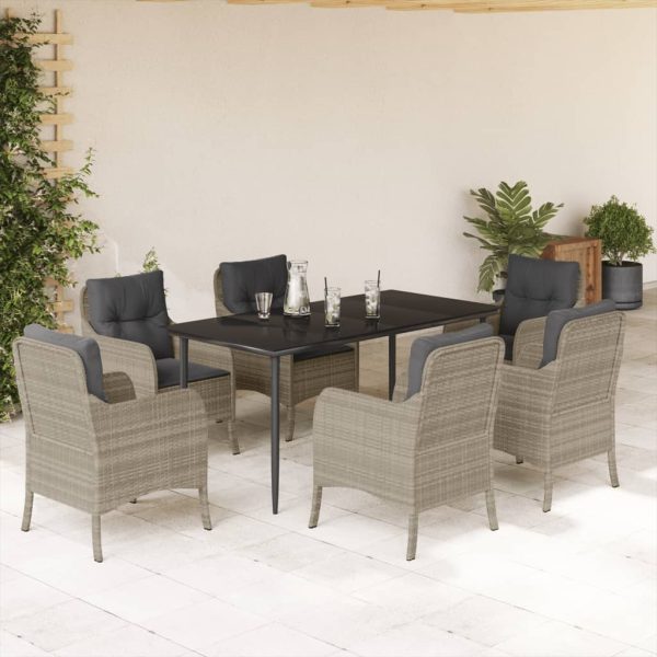 7-delige Tuinset met kussens poly rattan grijs
