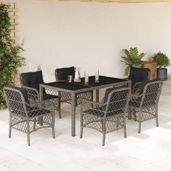 7-delige Tuinset met kussens poly rattan grijs