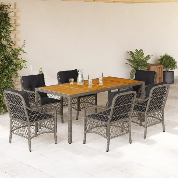 7-delige Tuinset met kussens poly rattan grijs