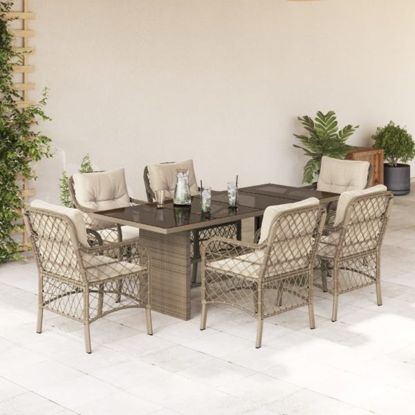 7-delige Tuinset met kussens poly rattan beige