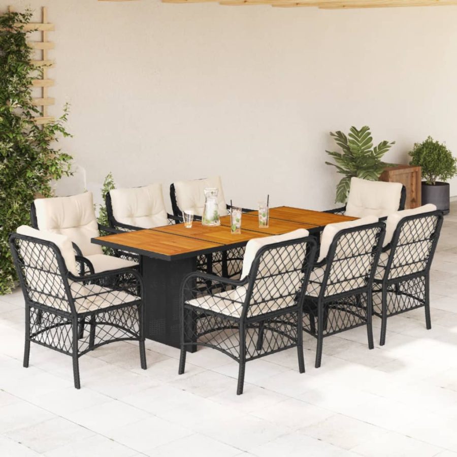 9-delige Tuinset poly rattan zwart