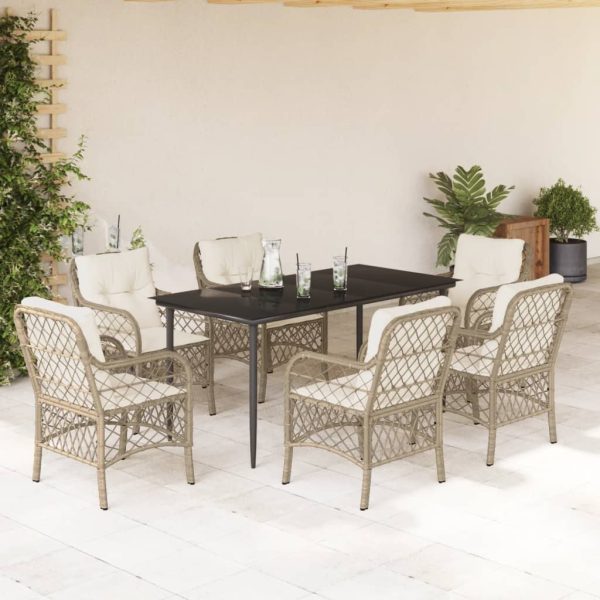 7-delige Tuinset met kussens poly rattan beige