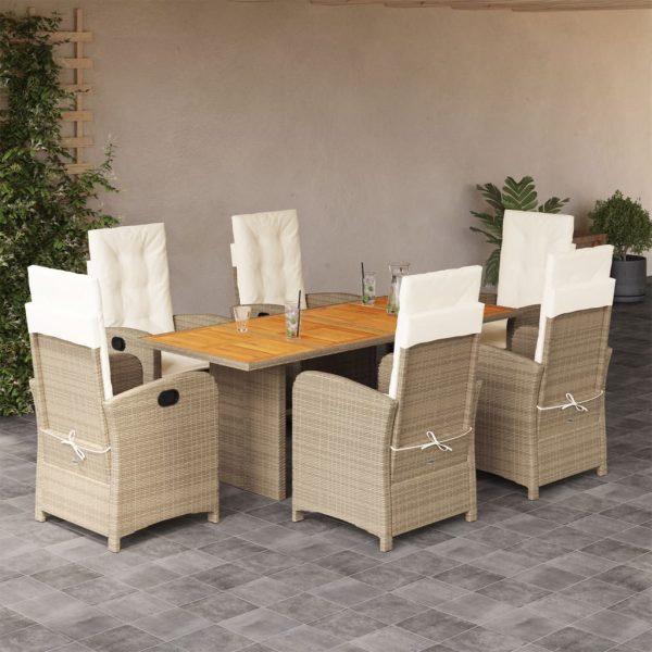 7-delige Tuinset met kussens poly rattan gemengd beige