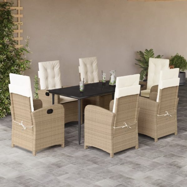 7-delige Tuinset met kussens poly rattan beige