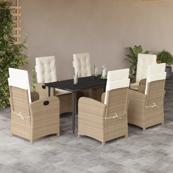 7-delige Tuinset met kussens poly rattan beige