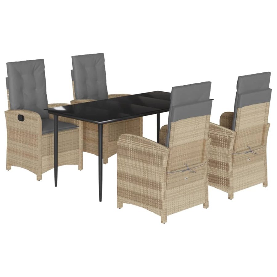 5-delige Tuinset met kussens poly rattan gemengd beige - Afbeelding 2