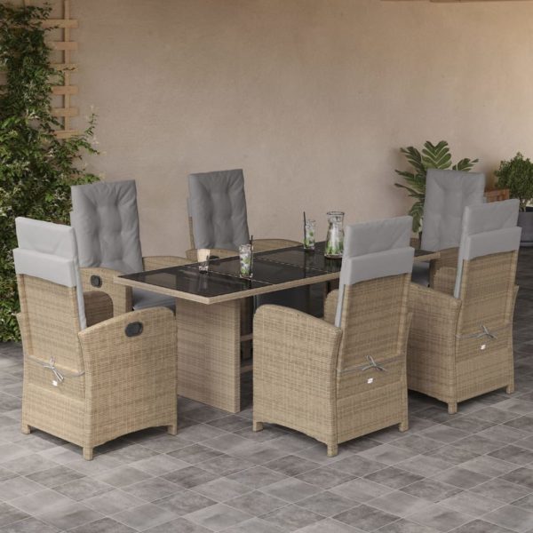 7-delige Tuinset met kussens poly rattan beige