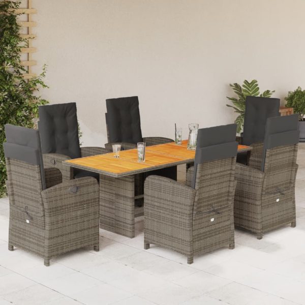 7-delige Tuinset met kussens poly rattan grijs
