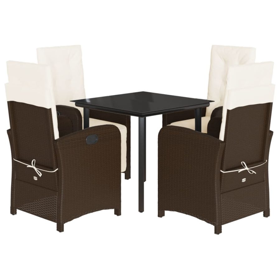 5-delige Tuinset met kussens poly rattan bruin - Afbeelding 2