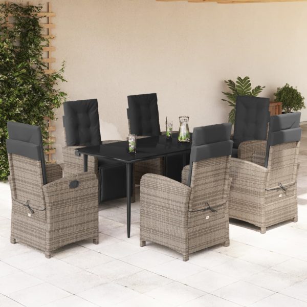 7-delige Tuinset met kussens poly rattan grijs
